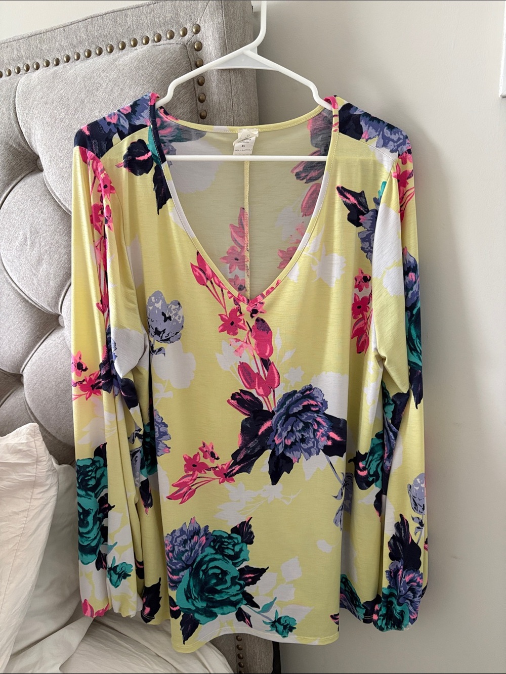 Yellow Floral V-Neck Long Sleeve Top - soft & stretchy!